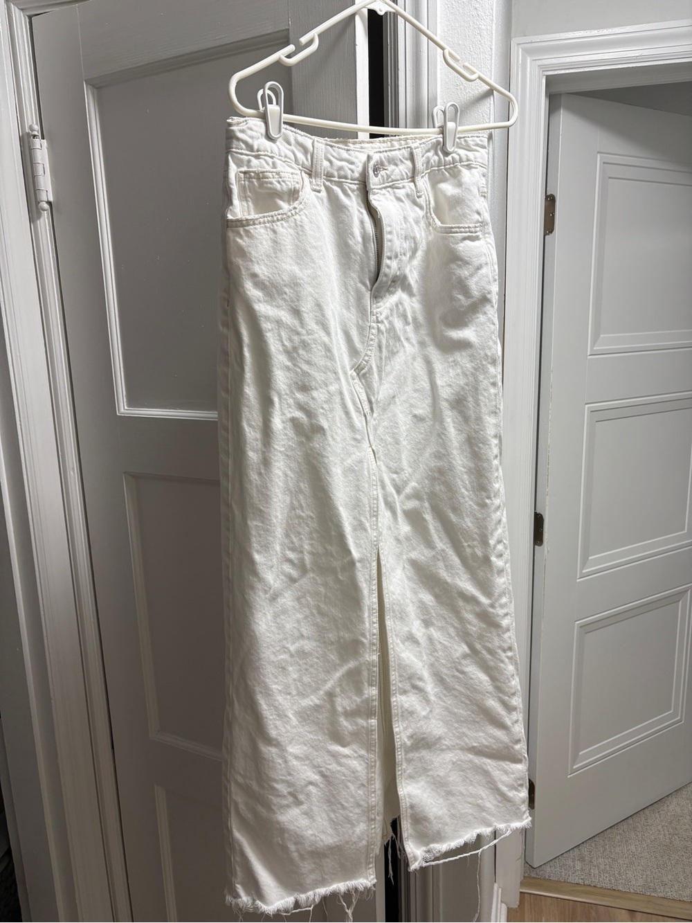 Mango White Denim Skirt with Raw Hem